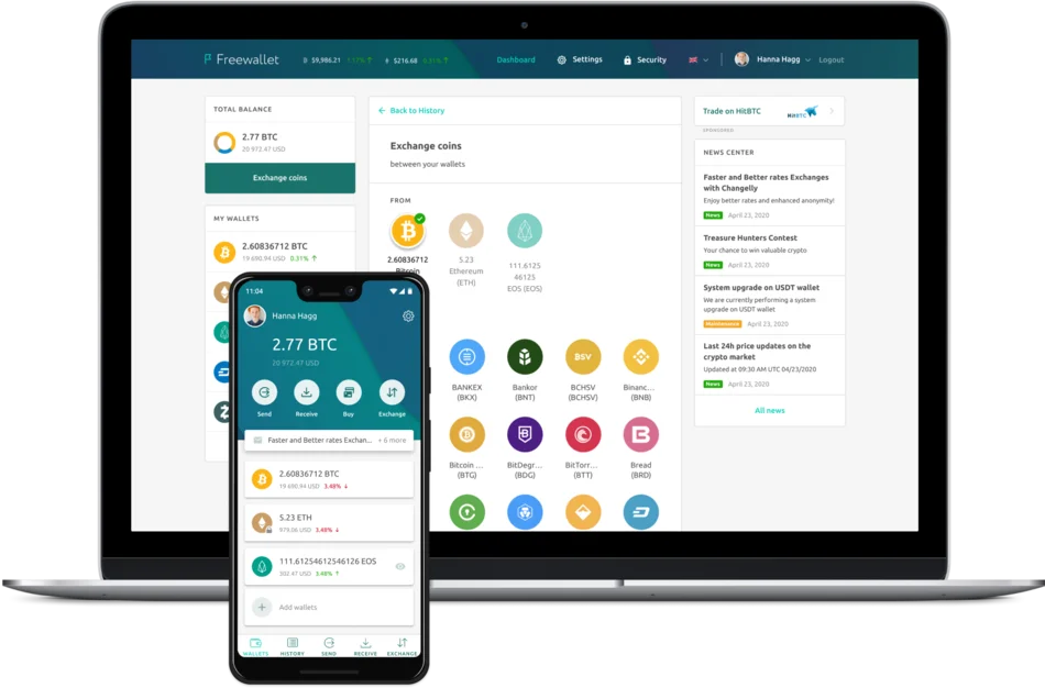 Bitcoin-Schnittstelle & Multi Coins Wallet von Freewallet